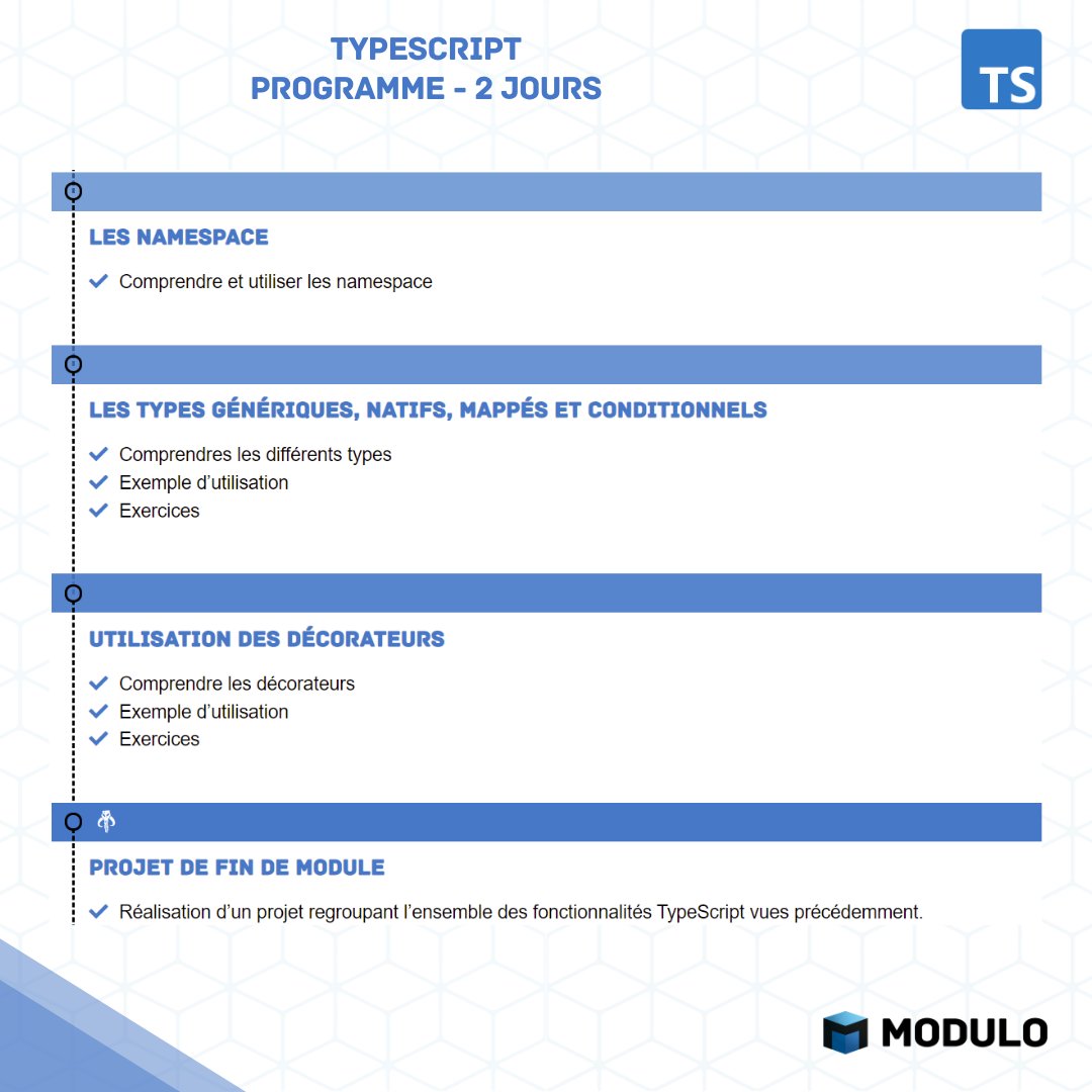 Modulo_Academy's tweet photo. Notre programme sur le module TypeScript 🔥

Nous proposons aussi un parcours pro qui regroupent trois modules : #docker #testunitaires #TypeScript 

A bientôt 👋

#javascript #NodeJS https://t.co/yR9nIxmEqu