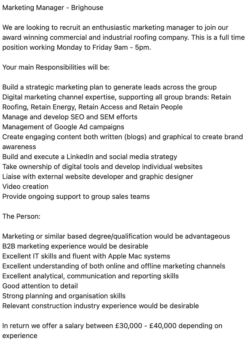 To apply for this vacancy please send your cv to alex@retainjobs.com
#vacancyalert #marketingcareer #RetainPeople #RetainExcellence