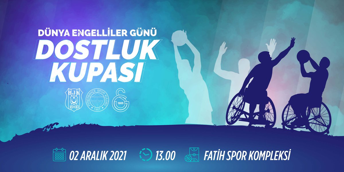 Dünya Engelliler Günü'nde farkındalık yaratmak amacıyla Dostluk Kupası'nda buluşuyoruz!

2 Aralık 13.00'te, Fatih Spor Kompleksi'nde <a href="/Besiktas/">Beşiktaş JK</a>, <a href="/Fenerbahce/">Fenerbahçe SK</a>, <a href="/GalatasaraySK/">Galatasaray SK</a> tekerlekli sandalye basketbol takımları bir araya gelecek! Skorun tutulmadığı maçlarda dostluk kazanacak!💙
