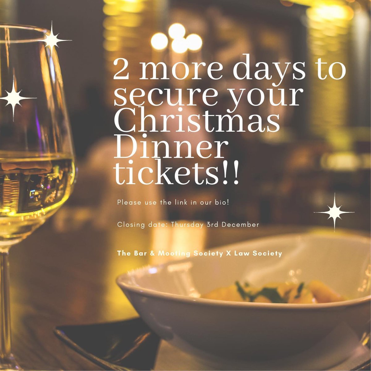 BMSLSBU's tweet photo. Only 2 more days left to secure your tickets!! Please make sure you secure them ASAP! 🤩🤩

#law #christmas #christmasdinner #tickets #lawschool https://t.co/w4XUotuCTr