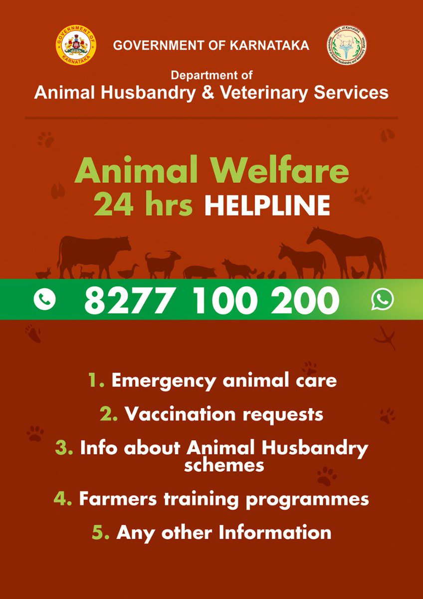 samyuktahornad's tweet image. Thank you @AHVS_Karnataka & @Captain_Mani72 for appointing as a member of the Animal welfare committee. Its been my dream to build an animal welfare system th not only protects animals but enhances human-animal bond. Will give it my all 🙏🏽
Here’s the 24/7 helpline no: 8277100200
