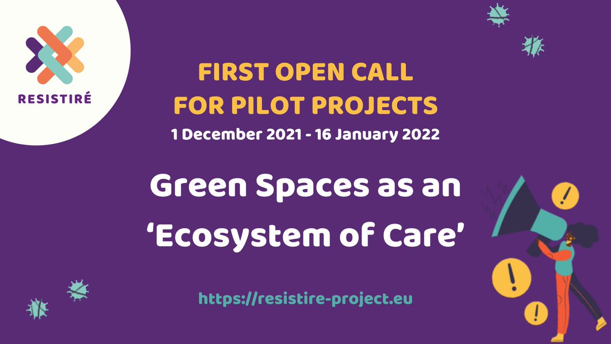 RESISTIRÉ 🇪🇺 Gendered inequalities due to Covid (@resistire_eu) on Twitter photo 🚨Our first call for pilot projects is open!
<a href="/Resistire_EU/">RESISTIRÉ 🇪🇺 Gendered inequalities due to Covid</a> will support projects transforming green spaces into an ‘Ecosystem of Care’ accessible to all users.
⏰Deadline for applications: 16 January 2022, 12pm.
Find out more: resistire-project.eu/project-news/r… 🚨Our first call for pilot projects is open!
<a href="/Resistire_EU/">RESISTIRÉ 🇪🇺 Gendered inequalities due to Covid</a> will support projects transforming green spaces into an ‘Ecosystem of Care’ accessible to all users.
⏰Deadline for applications: 16 January 2022, 12pm.
Find out more: resistire-project.eu/project-news/r…
