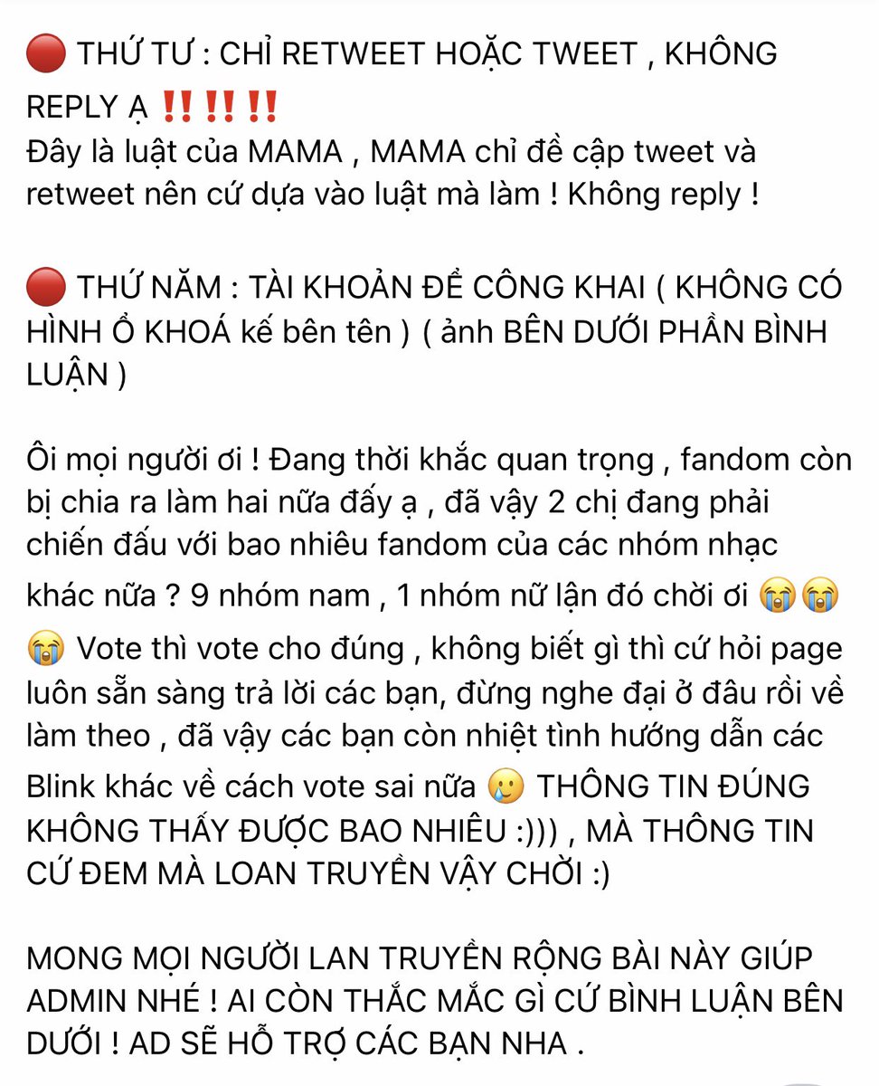 ⚠️ TOP 5 LƯU Ý KHẨN TẠI MAMA ⚠️

Chỉ retweet hoặc tweet trong ngày 1 lần . Nếu bạn đã retweet vui lòng không tweet hoặc retweet bất kì lần nào trong ngày 🚨

#lisa #rosé <a href="/BLACKPINK/">BLACKPINKOFFICIAL</a>