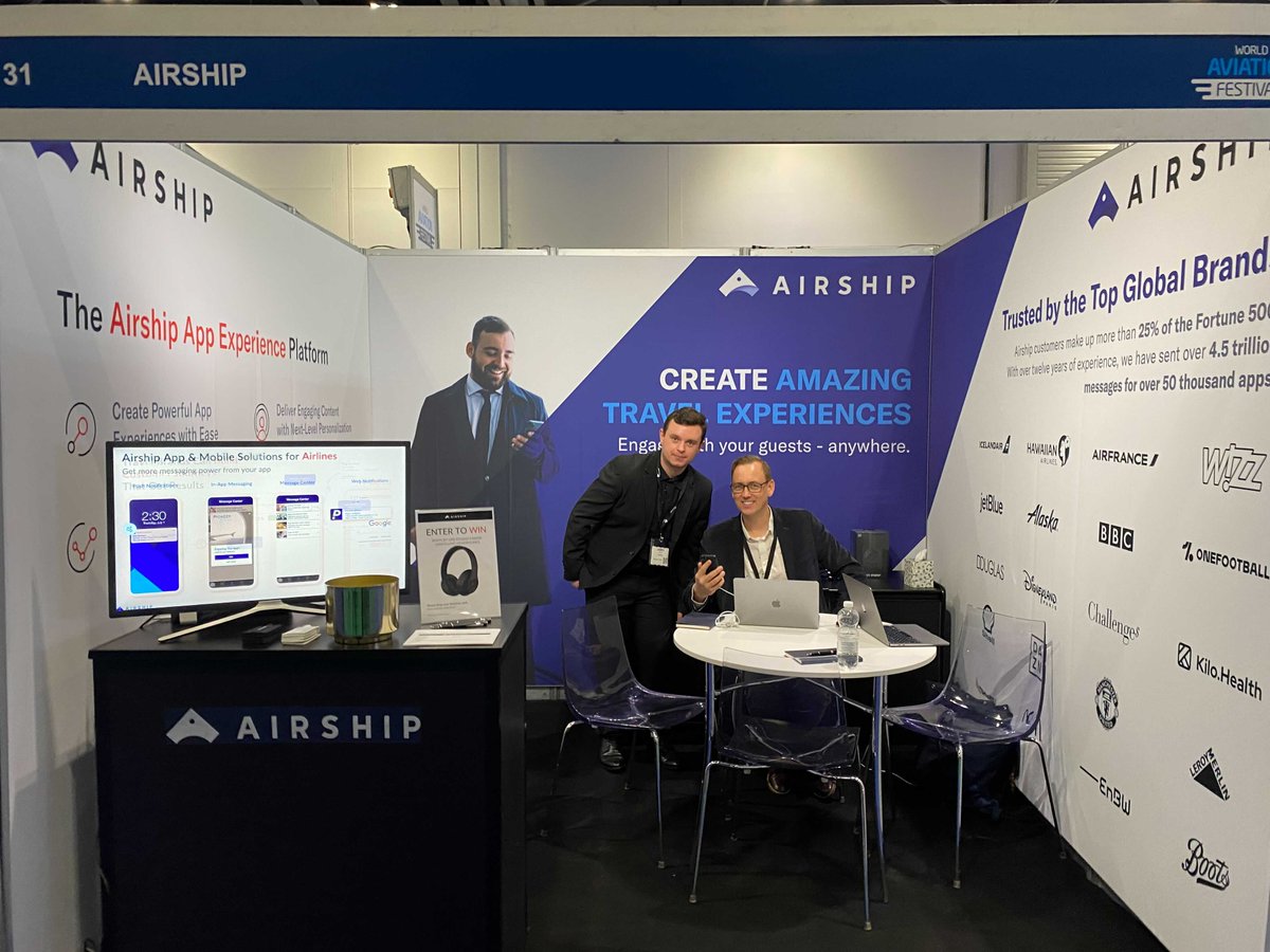 airship's tweet image. We are at the #WorldAviationFestival ! Meet us at stand #31 to enter our prize draw to win Wireless Beats Headphones and find out how we can help your app user engagement #appexperience