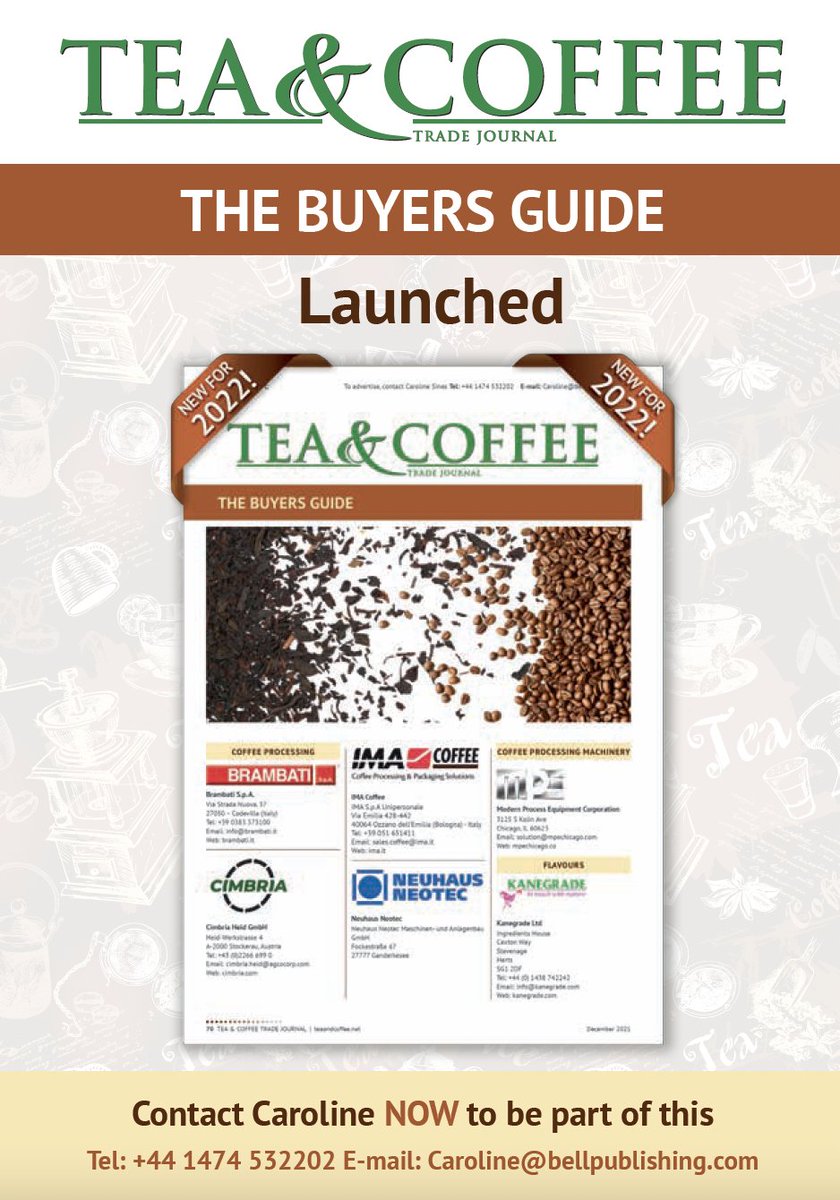 Our Buyer's Guide is now live! Find it in our December 2021 issue and now on a dedicated page of our website: okt.to/h1dv2n Let us know if you'd like to enter your tea or coffee company's details! #BuyersGuide #tea #coffee #directory