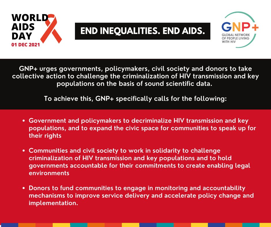 #WorldAIDSDay

GNP+ urges governments, policymakers, civil society and donors to take collective action to challenge the criminalization of HIV transmission and key populations on the basis of sound scientific data. 
 
READ MORE: bit.ly/31gQ5jh