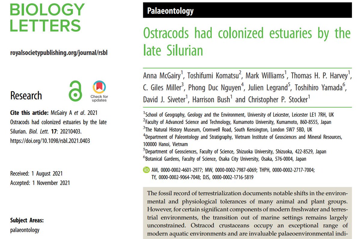 🚨New paper! Thrilled to share my first peer-reviewed paper🥳If you’re interested in #ostracods, #terrestrialization and all things #palaeontology then check it out here: royalsocietypublishing.org/doi/10.1098/rs… #openaccess