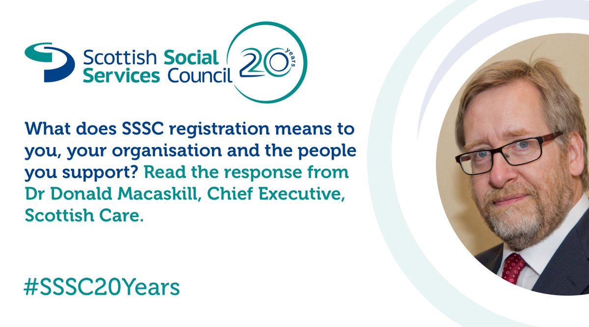 SSSCnews's tweet photo. "I believe that the next years will need to focus much more on the establishment of social care support as a distinctive, highly skilled, socially valued, professional occupation & role." @DrDMacaskill from @scottishcare has shared his #SSSC20Years story: https://t.co/1DSancNNls https://t.co/K7wSyh4wMR