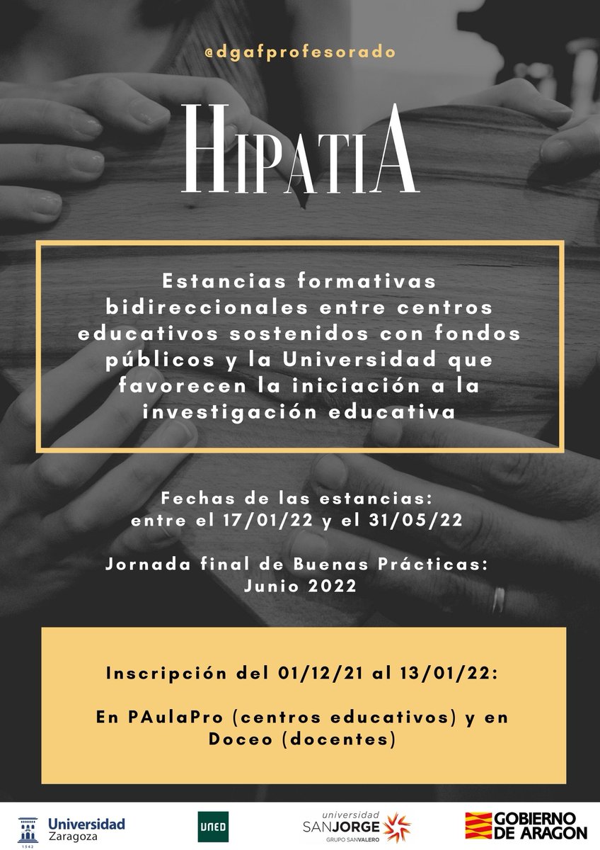 F. Prof. Aragón (@dgafprofesorado) on Twitter photo Hoy comienza el plazo de inscripción en #hipatia, en la infografía tienes más información 👇
<a href="/cpjuandelanuza/">CP Juan de Lanuza</a> @CPLaalmunia <a href="/cpejea/">Centro de Profesorado de Ejea</a> <a href="/cpcalatayud/">CENTRO DE PROFESORADO CALATAYUD</a> <a href="/cpmariadeavila/">CP María de Ávila</a> <a href="/CPHuesca/">Centro de Profesorado Ana Abarca de Bolea</a> <a href="/CPSabi/">Centro de Profesorado de Sabiñánigo</a>  <a href="/cprofmonzon/">Centro de Profesorado Monzón</a> @CPAlcorisa <a href="/angelsanzbriz/">Centro de Profesorado Ángel Sanz Briz</a> <a href="/CendoyaA/">Arancha Cendoya</a> @FacultadEducaUZ Hoy comienza el plazo de inscripción en #hipatia, en la infografía tienes más información 👇
<a href="/cpjuandelanuza/">CP Juan de Lanuza</a> @CPLaalmunia <a href="/cpejea/">Centro de Profesorado de Ejea</a> <a href="/cpcalatayud/">CENTRO DE PROFESORADO CALATAYUD</a> <a href="/cpmariadeavila/">CP María de Ávila</a> <a href="/CPHuesca/">Centro de Profesorado Ana Abarca de Bolea</a> <a href="/CPSabi/">Centro de Profesorado de Sabiñánigo</a>  <a href="/cprofmonzon/">Centro de Profesorado Monzón</a> @CPAlcorisa <a href="/angelsanzbriz/">Centro de Profesorado Ángel Sanz Briz</a> <a href="/CendoyaA/">Arancha Cendoya</a> @FacultadEducaUZ
