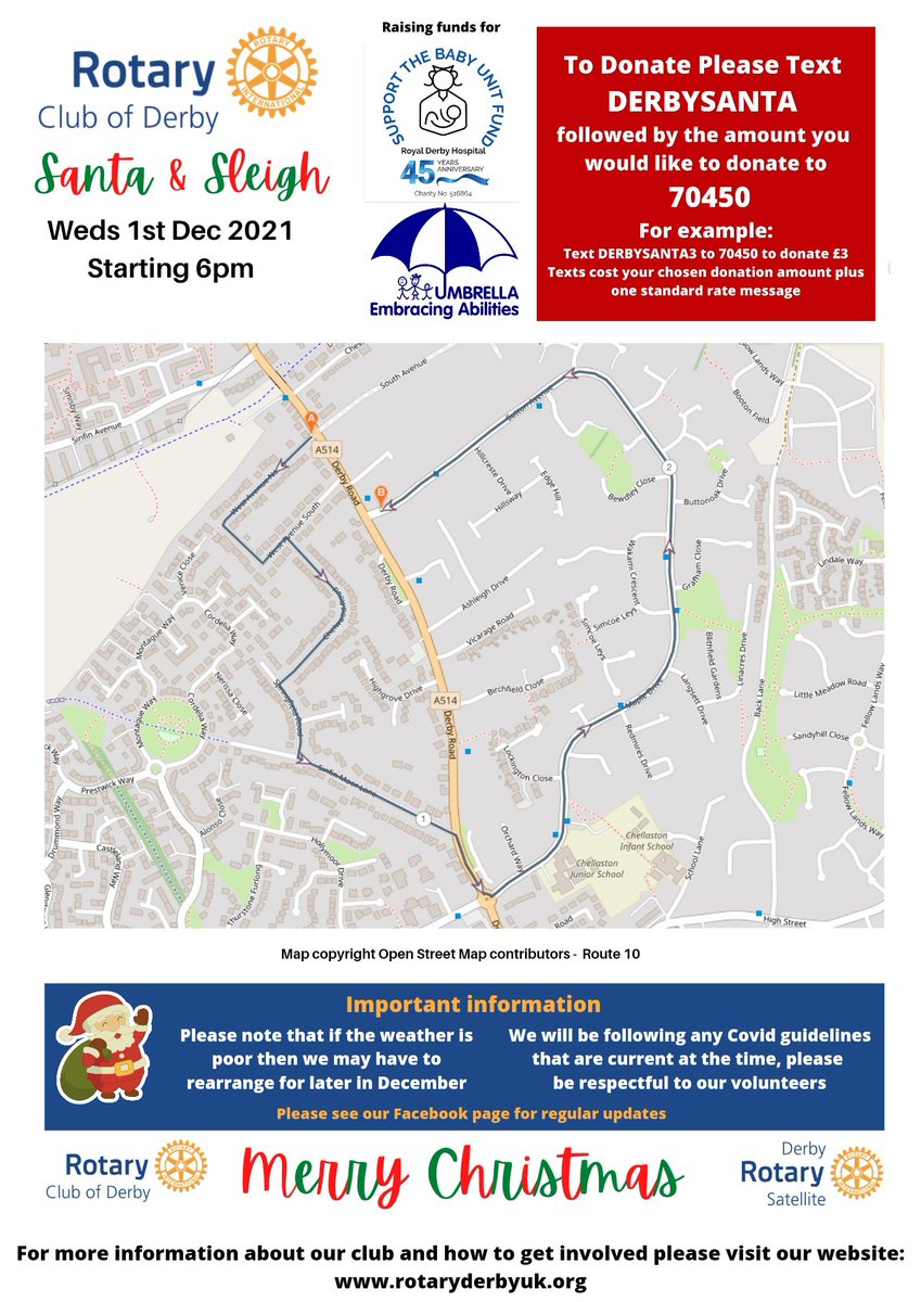 Santa and his Sleigh will be in Chellaston this evening. See route on map Visit @derby_santa to book letters and video messages from Santa.🧑‍🎄