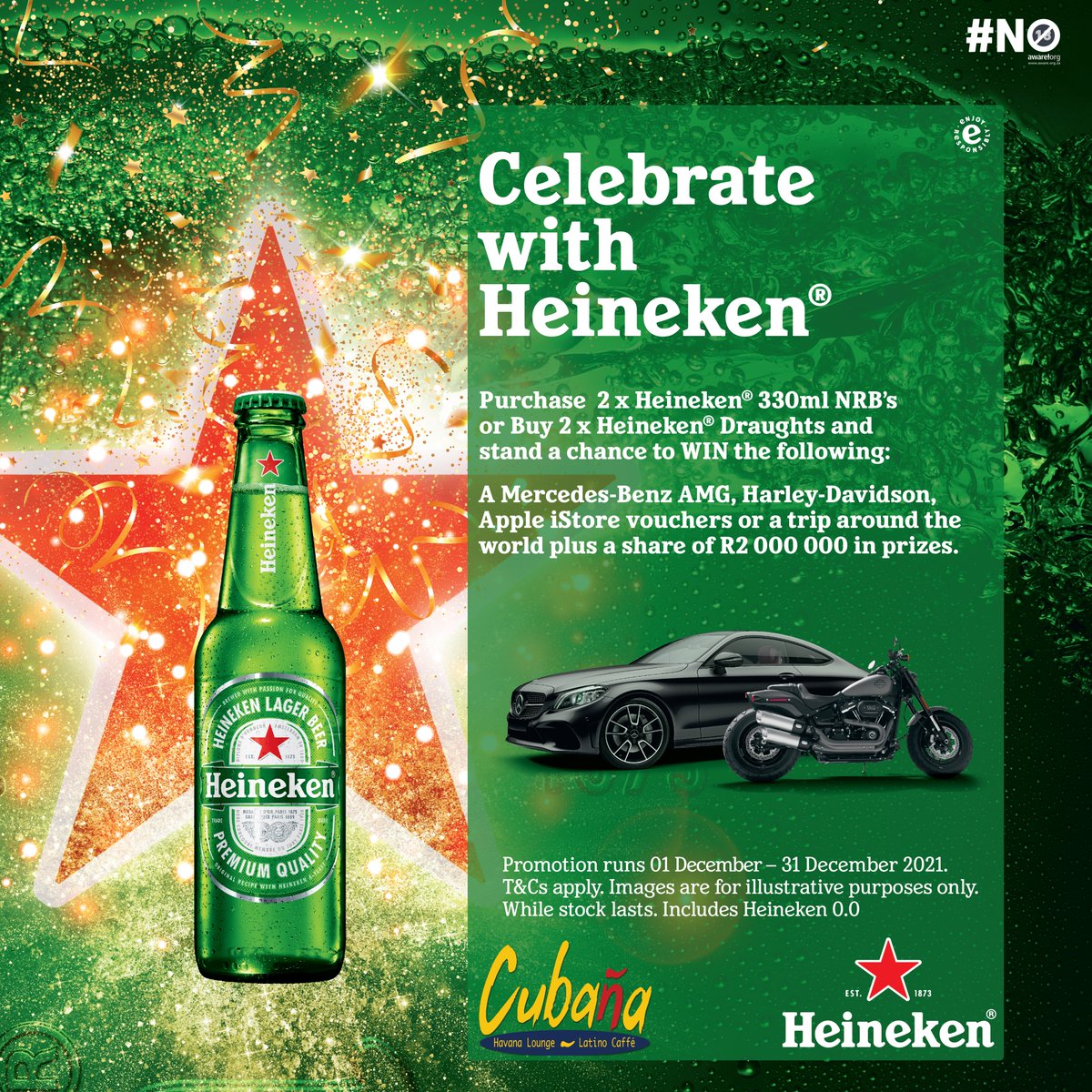 CubanaR_Bay's tweet photo. Does a trip around the world fancy you? How about a Mercedes-Benz AMG? Or better yet a Harley-Davidson. 

Simply purchase a Heineken 330ml or Draughts at any Cubaña store nationwide 🍺 and stand a chance to win! | Strict COVID-19 Protocols Apply.

#ComeSeeandBeSeen #HeinekenSA https://t.co/9VKXAsbVvK