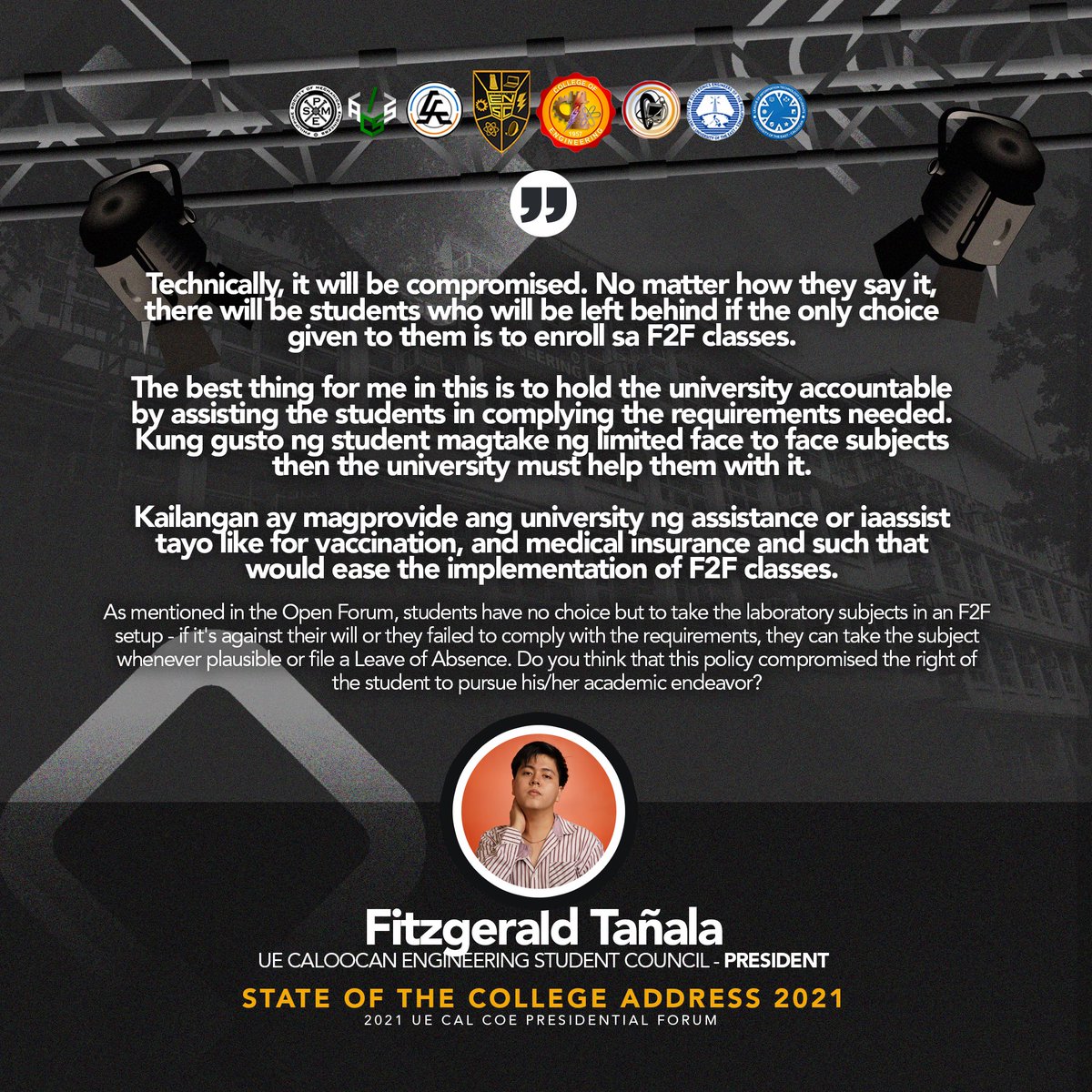 UECENSC's tweet photo. SOCA 2021:State of the College Address 2021 | In Case You Missed It! 

In case you missed it, here is the recap on the answers of the presidents with regards to the most pressing issues in our college.

For more info, visit https://t.co/PibstDrBrE

#SOCA2021
#ENSC2122 #PadayonEN https://t.co/nmFgNHEMgu