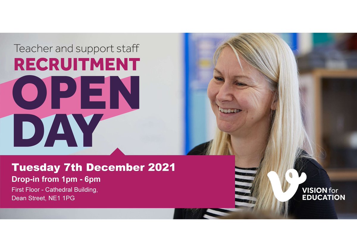 Vision for Education in Newcastle will be holding an open day next Tuesday. If you know anyone who is currently looking for work in the new year, pass on our details or get in touch!