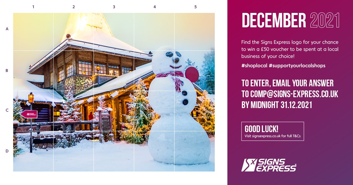 SignsExpress's tweet photo. It's a new month and the last competition of the year! Spot the hidden Signs Express logo in this winter wonderland and email us to enter for your chance to win a £50 voucher at a local business of your choice. Wishing you the best of luck!

#shoplocal #supportyourlocalshops #com https://t.co/w80Vj5PfPX