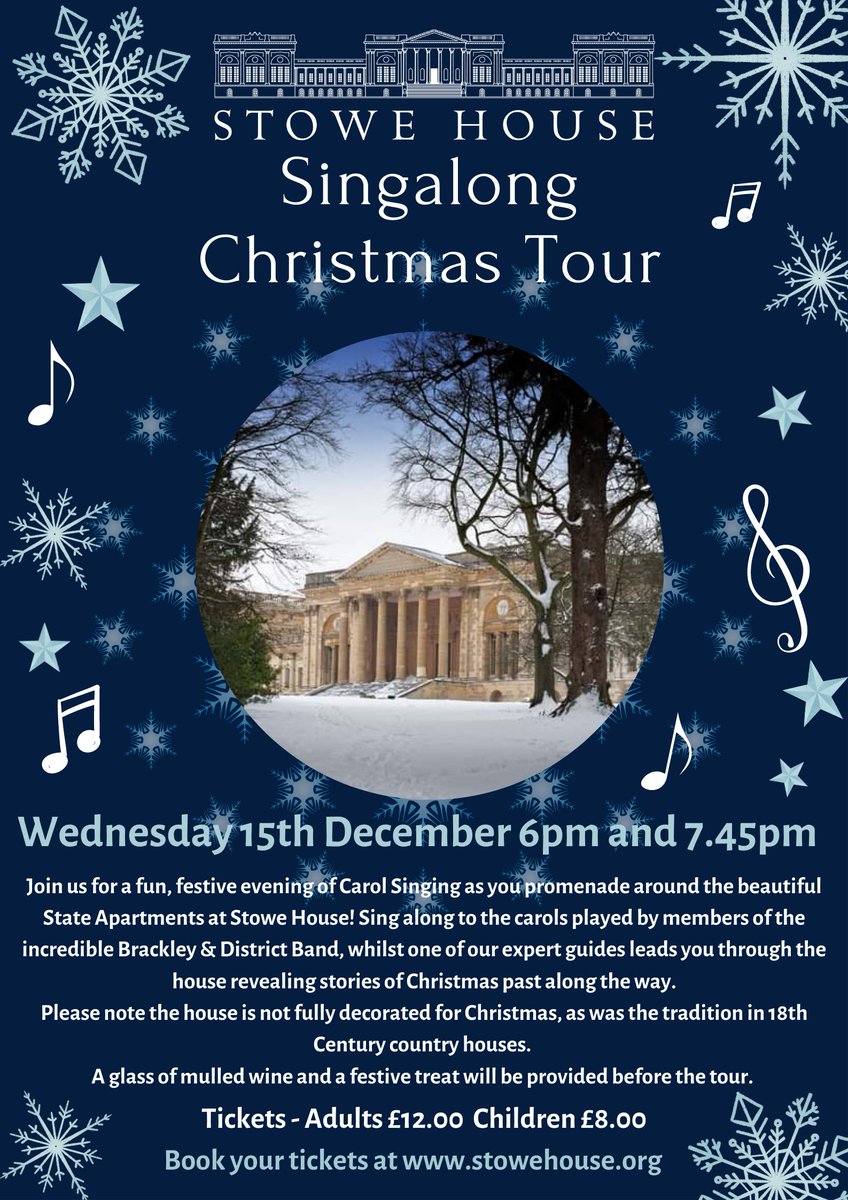 Join us for a fun, festive evening of Carol Singing and music by <a href="/BrackleyBand/">BrackleyBrassBand</a> as you go on a tour the beautiful State Apartments at Stowe House! #Christmas #festive #Carolsinging #christmasmusic #Carols #Christmaspast #History