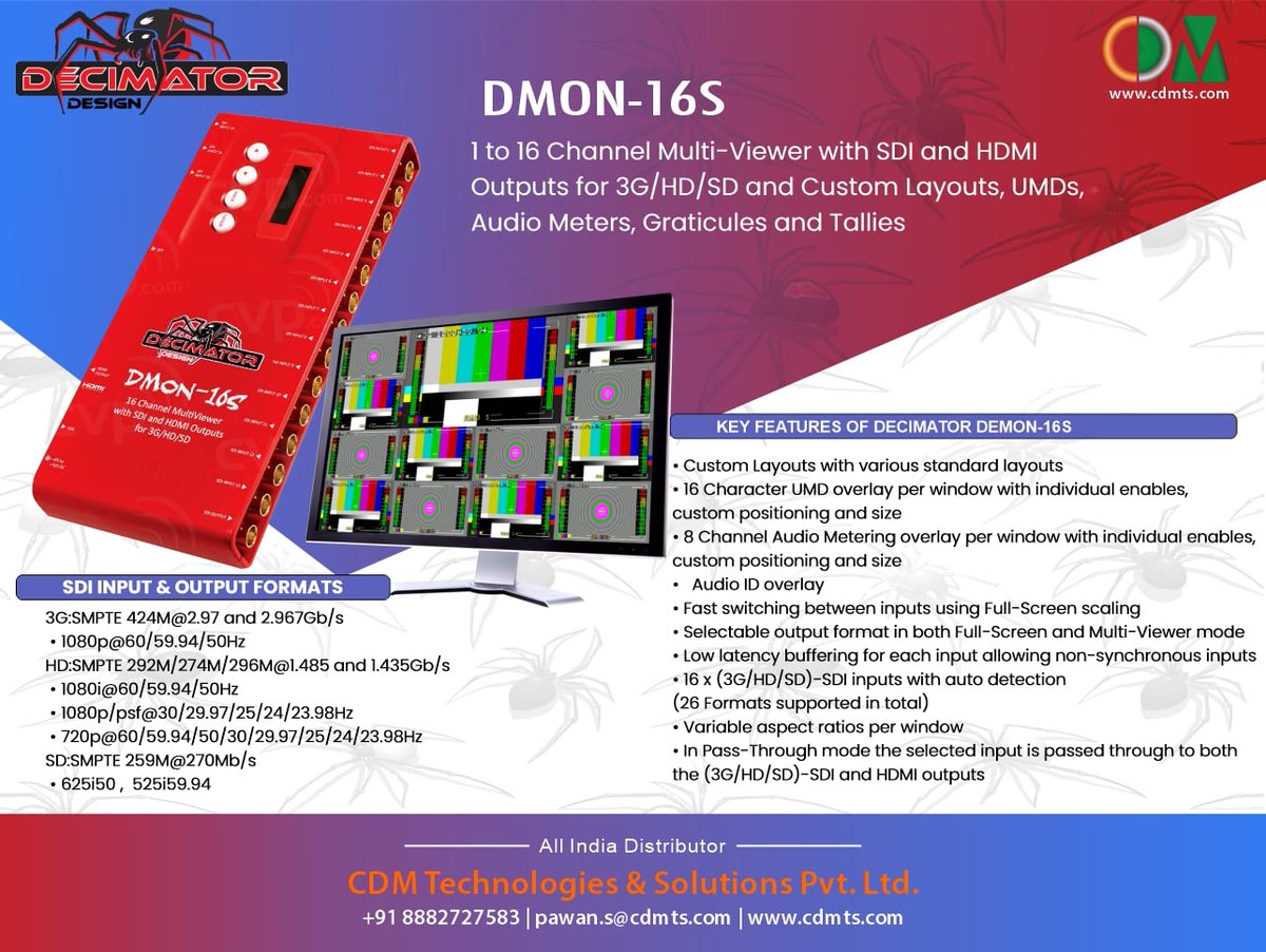 CDMTS's tweet image. 🛑🛑DECIMATOR DMON-16S

#Decimator #SDI #HDMI #output #input #layout #hdmicable #USB #socket #displays #multiviewe #3G #SD #HD #Converter #Conversion #crossconverter #scaling #scaligconverter
