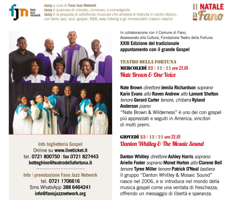 Mercoledì 22 e Giovedì 23 dicembre torna il grande Gospel 🎄al <a href="/TeatroFortuna/">Teatro della Fortuna</a> di Fano
🎟️ <a href="/liveticket_it/">liveticket</a> 
#FanoJazzWinter