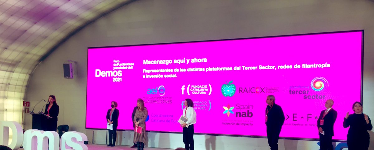 Marietacg's tweet image. Mecenazgo aquí y ahora. Representantes de las distintas plataforma del Tercer Sector, redes de filantropía e inversión social hacen público en #Demos2021 un manifiesto por lark reforma del mecenazgo.👏🏻👏🏻👏🏻