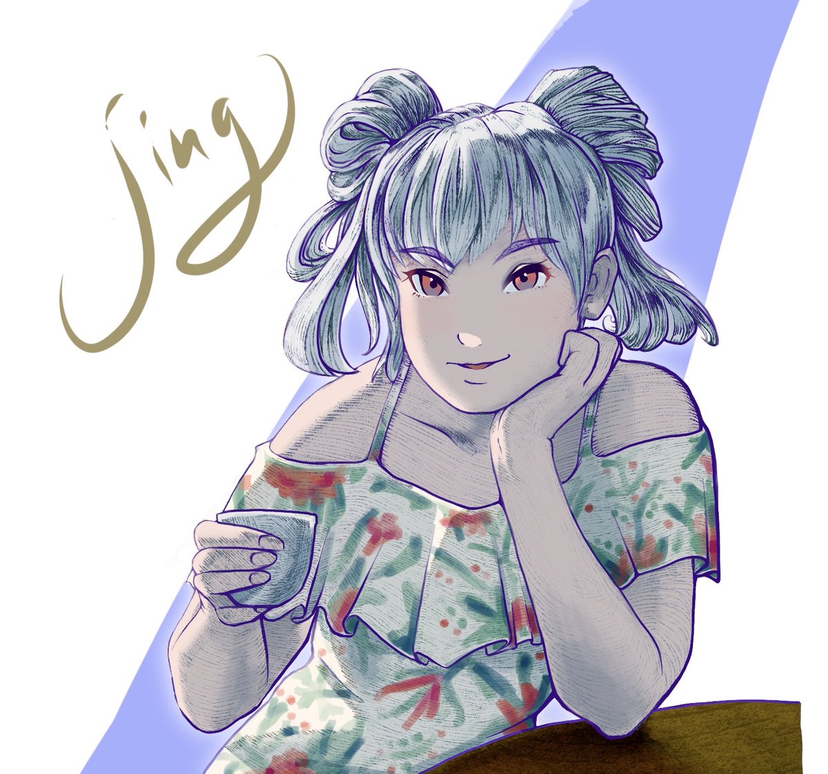 FutoshiSasaki's tweet photo. Tea Character Project - 8
Tea: Jasmine 
Name: Jing 
Color: Blue Grey Ombre
Personality: Regularly works out, protective over loved ones, super smart, excellent memory
#toshisketch #tea #teatime #jasminetea
 #procreate #originalcharacter #digitalillustration #イラスト https://t.co/ISDyk21f5s