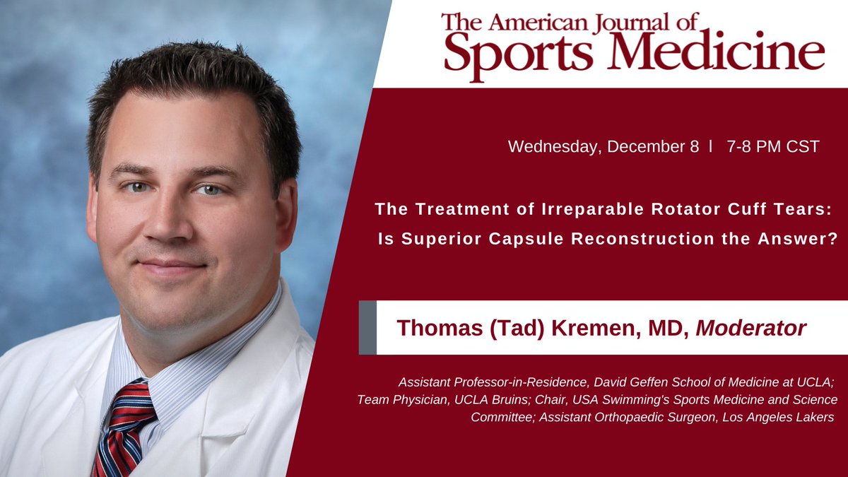 How can we optimize the treatment of irreparable #RotatorCuffTears? Learn more with <a href="/ThomasKremenMD/">Thomas Kremen, M.D.</a> in this free webinar with 1 CME! ow.ly/9Iuu50GFEoV  
 #SportsMedicine #ShoulderInjury
