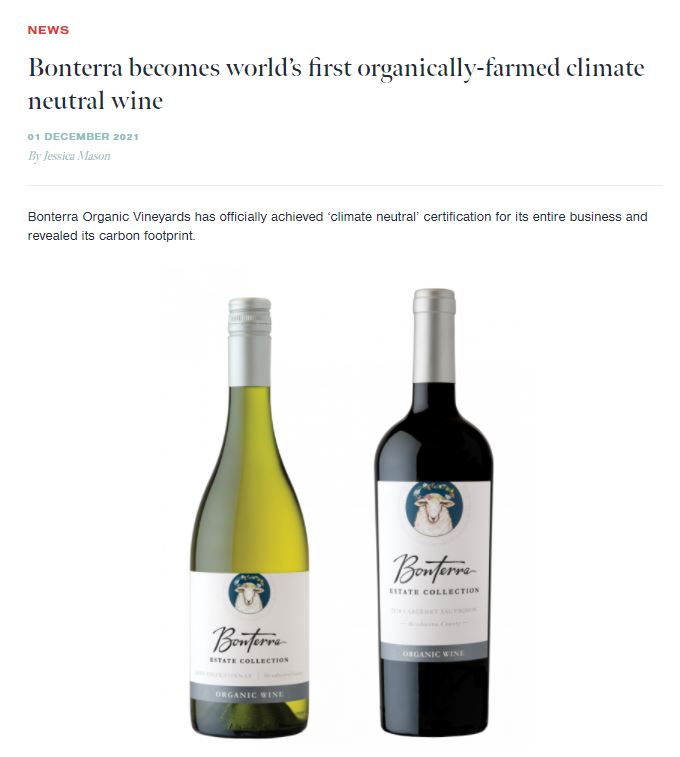 .@bonterrawine become the world's first organically farmed climate neutral wine brand. Read all about it via @teamdb bit.ly/3G53eus