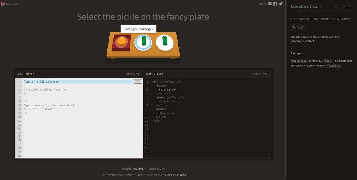 carmenansio's tweet photo. #css #cssdiner #webdev
¿Estáis aprendiendo CSS?
CSS Diner, es un juego gratuito y super divertido para aprender y practicar los selectores 👇
https://t.co/rKNvAgiScT de @flukeout https://t.co/3NUK5mqJYX
