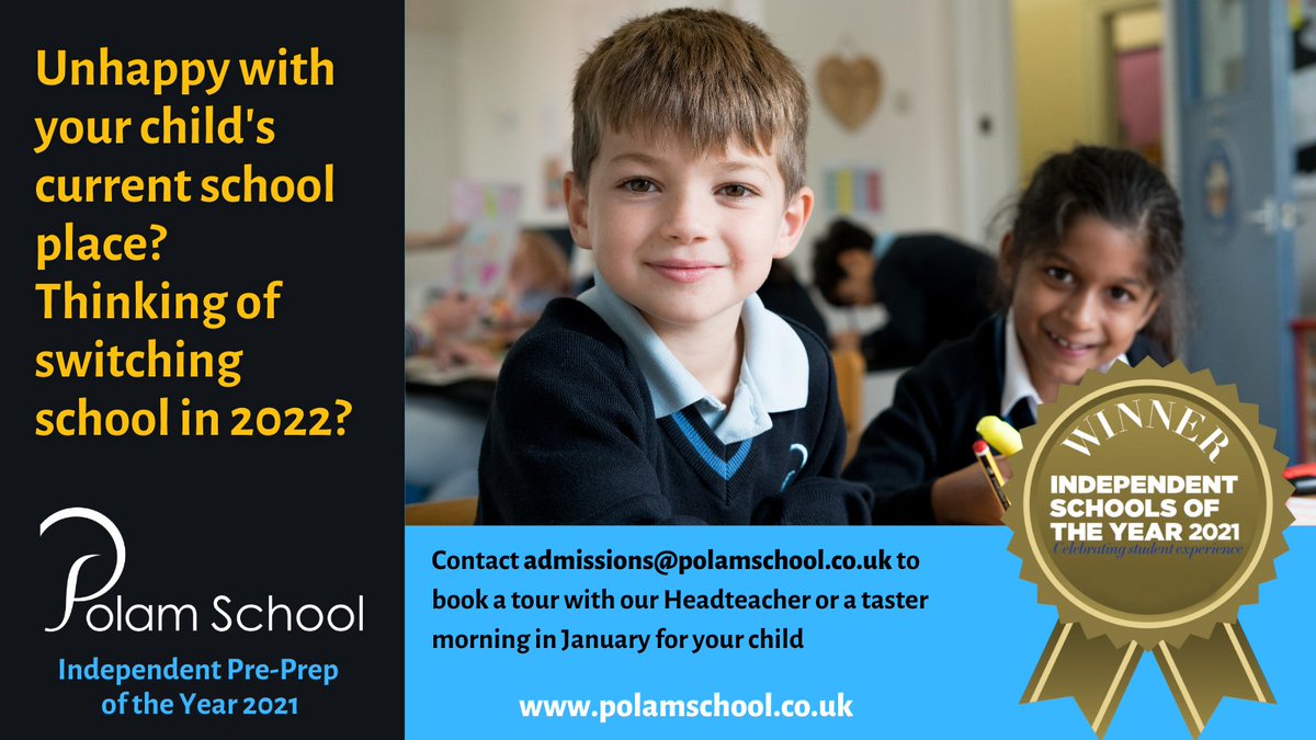 If you aren't happy with your child's school place, we have limited availability in our Reception class for a Spring term start. Three years at Polam Pre-prep might be the perfect way to get them off to a flying start! #SmallSchoolBIGAmbitions #PrePrepoftheYear2021