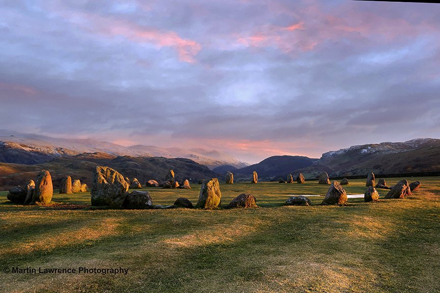 Sunset at one of the most photographed locations in the Lake District - stunning with some pink lighting up the snow on the Helvellyn range #LakeDistrict #sunset #castleriggstonecircle #Cumbria #martinlawrencephotography #cumbrialife #NorthWest #lakedistrictwalks #photography