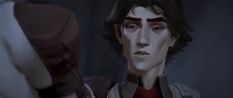 sapphopatroclus's tweet photo. BRO the faces he makes when jayce touches his shoulder??? #Jayvik #arcane https://t.co/6XaMZukz8k