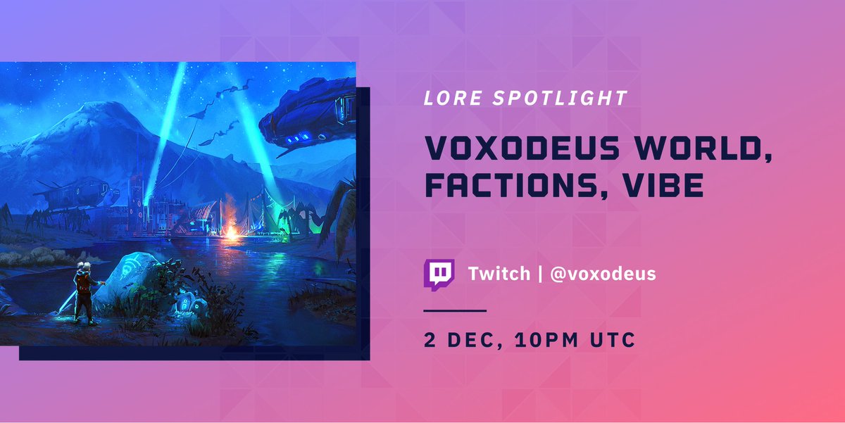 voxodeus's tweet photo. Lore Spotlight + Giveaway - 2 Dec 10PM UTC
Join us on Twitch to hear the foundations of our lore, see some stunning faction artwork and for a special giveaway!
Help us spread the work by retweeting and tagging a friend who you think should tune in ๐
#ReadTheLore #MintSomeMore https://t.co/kez6OWccY9