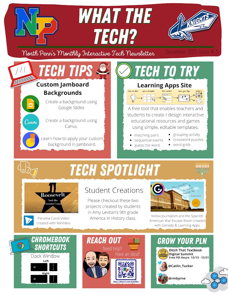 Excited to publish our December What the Tech Interactive Newsletter with <a href="/JasonBowersNPSD/">Jason Bowers</a> for #npsd Ts! This month we are highlighting how to create custom Jamboard backgrounds, the Learning Apps Site along with some Ss work. bit.ly/NPWTT #igKnight