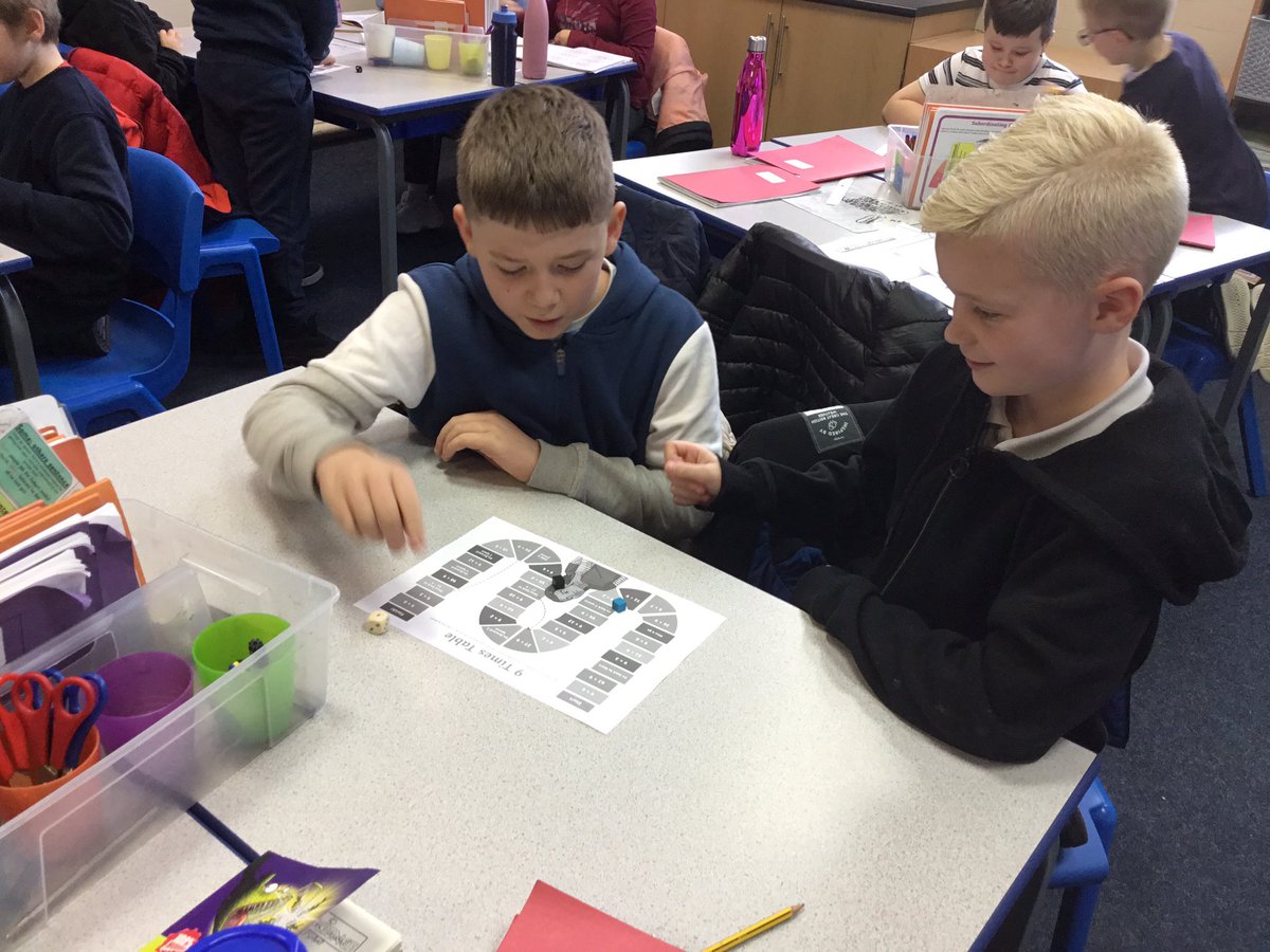 Vernon56KS2's tweet photo. Mrs Calhoun’s maths group have been consolidating their multiplication and division facts with a board game today. #vppmaths https://t.co/aQN1XYRtQx