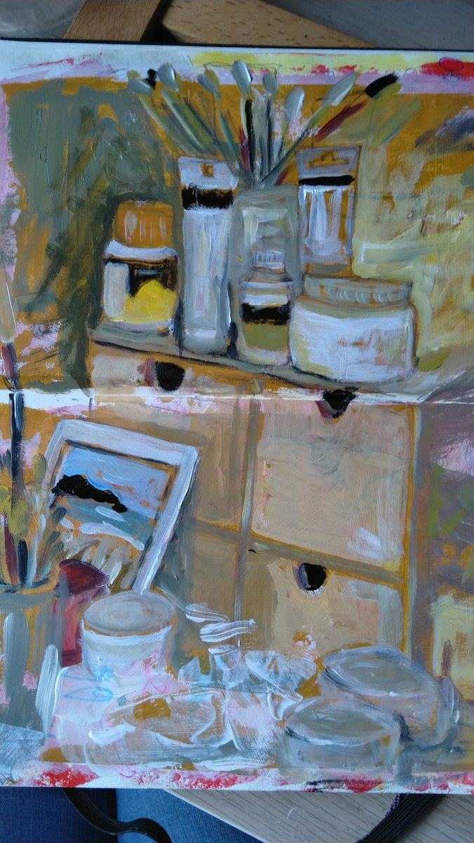 Lanieoops's tweet photo. @maryannehobbs @BBC6Music @mbalshaw I started painting in Lockdown 1 and set up this little art corner. So far I've only painted from photos so this is my first 'From Life' painting, SO MUCH FUN! I dedicate this painting to you Maryanne as your @BBC6Music show and painting have saved my sanity this difficult year https://t.co/woJJieLp4b