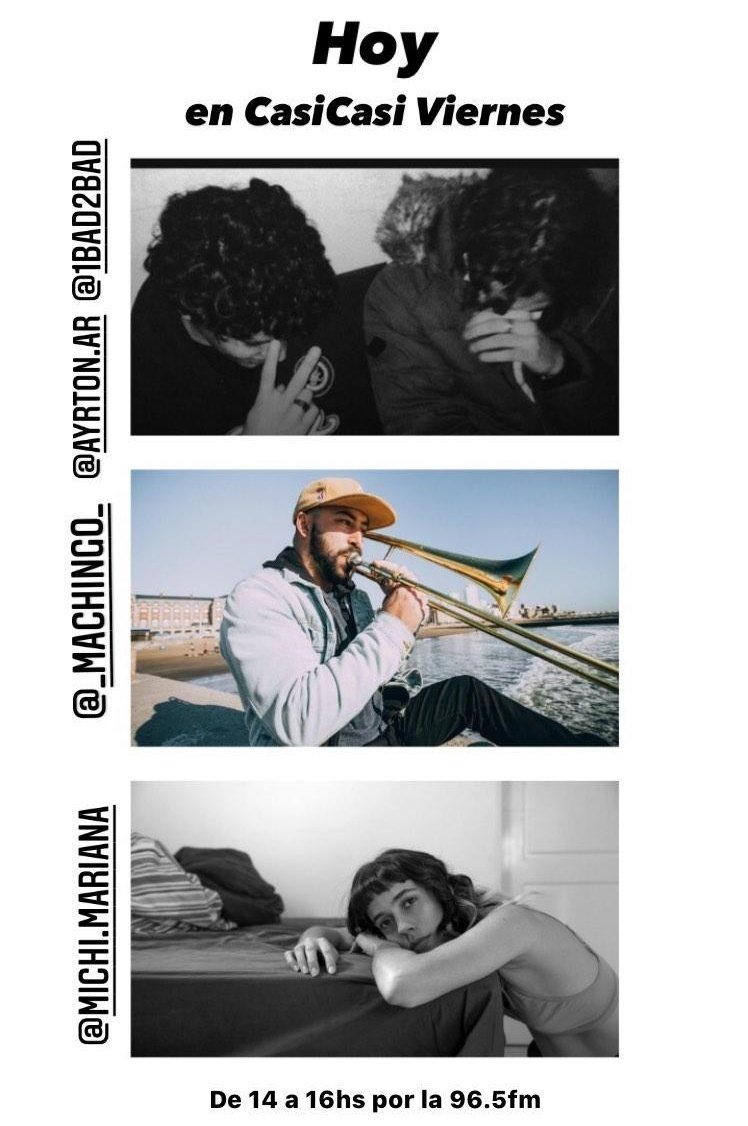 casicasiviernes's tweet image. #Hoy de 14 a 16 por @RadioU96_5 📻🎧

🎤Presentamos la nueva colaboración de @_AyrtonAr y #1Bad
🥇Damos la vuelta olímpica con el ultimo disco de @michi_mariana 
🎶 Entre olas y montañas, escuchamos a @MAXIRUSS0 
🏆Anunciamos a lxs ganadorxs a #Mejorvideo de los #CasiCasiAwards