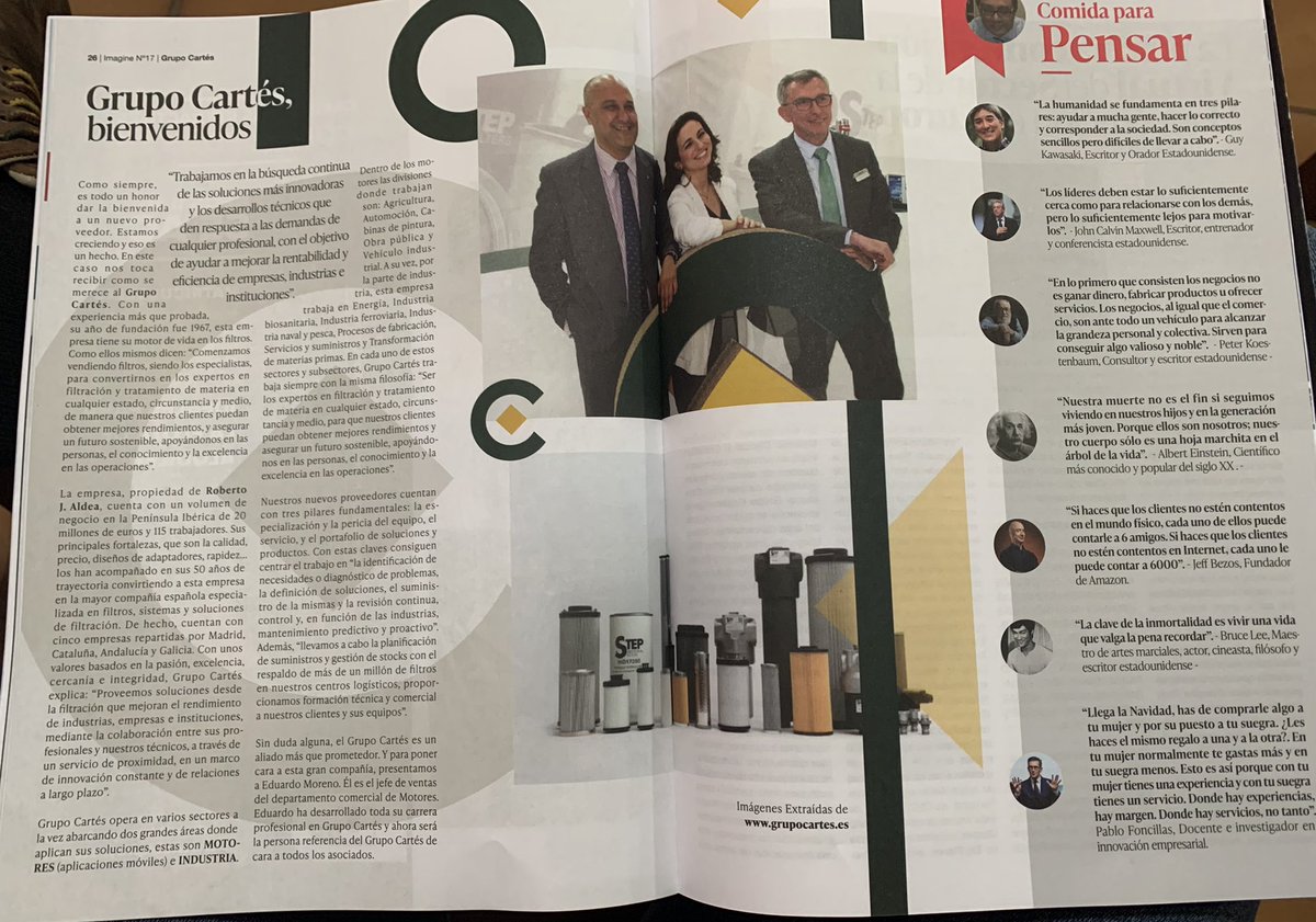 conradochavanel's tweet photo. Un lujazo leer en la revista de @aticaredex a uno de nuestro proveedores Top! @GrupoCartes @robertoaldea @ernestomunozd https://t.co/bA1PuxBCSZ