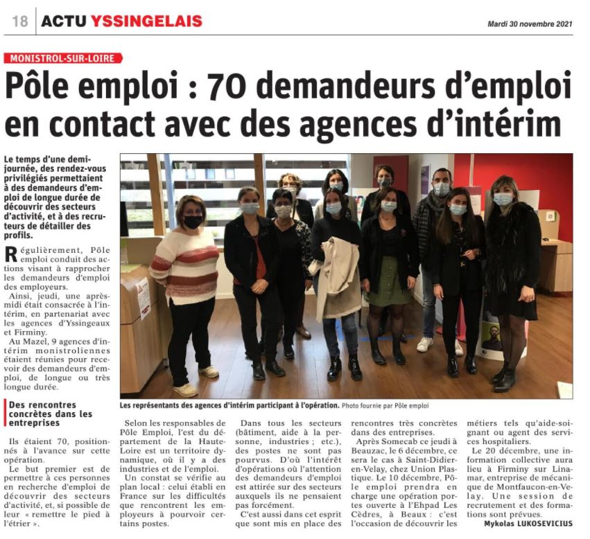 <a href="/GessenJc/">JC GESSEN</a> @poleemploi_ara 👏 aux intervenants mobilisés également sur Monistrol et Yssingeaux et aux conseillers très largement impliqués dans cette action.
👉 Ce sont une centaine d'entretiens réalisées avec 29 propositions de mission le jour même...à suivre!
#TousMobilisés <a href="/GessenJc/">JC GESSEN</a> <a href="/JurdieC/">jurdie catherine</a> <a href="/desvaquet/">Gilles Desvaquet 🌍</a>