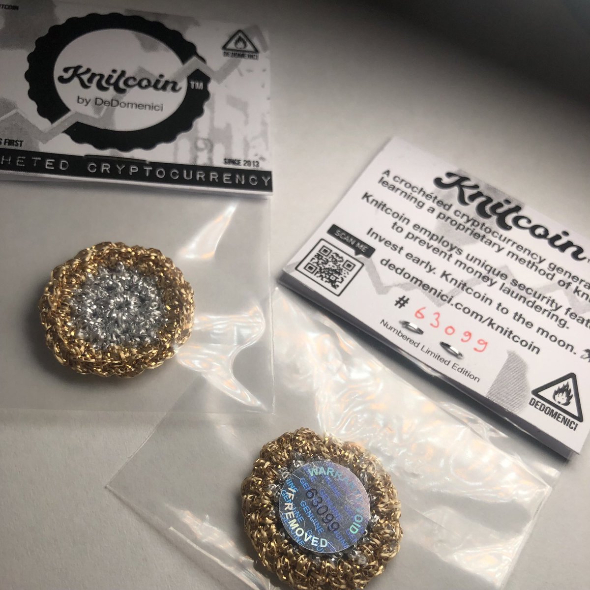 DeDomenici's tweet photo. This Christmas I’m selling some #Knitcoin 💸. Each is hand numbered &amp; employs unique security features to prevent money laundering 🧺. Order yours by December 10th to ensure Xmas delivery 📮. Free P&amp;P to UK mainland 📦. https://t.co/bXXnX458iw 🎁 
@Knitcoin 🧶
#Crypto 🚀
#Bitcoin https://t.co/8zKC5j20Wi