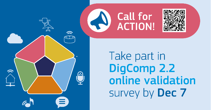 EUDigitalEdu's tweet photo. #DigComp 2.2 validation extended ✅ 
1️⃣ more week to have your say! 🙌

What #skills, #knowledge &amp; attitudes are important for 🇪🇺 citizens when dealing with #AI systems, #telework, #disinformation, #accessibility &amp; #sustainable environmental goals?

Help build a common vision! ⤵️