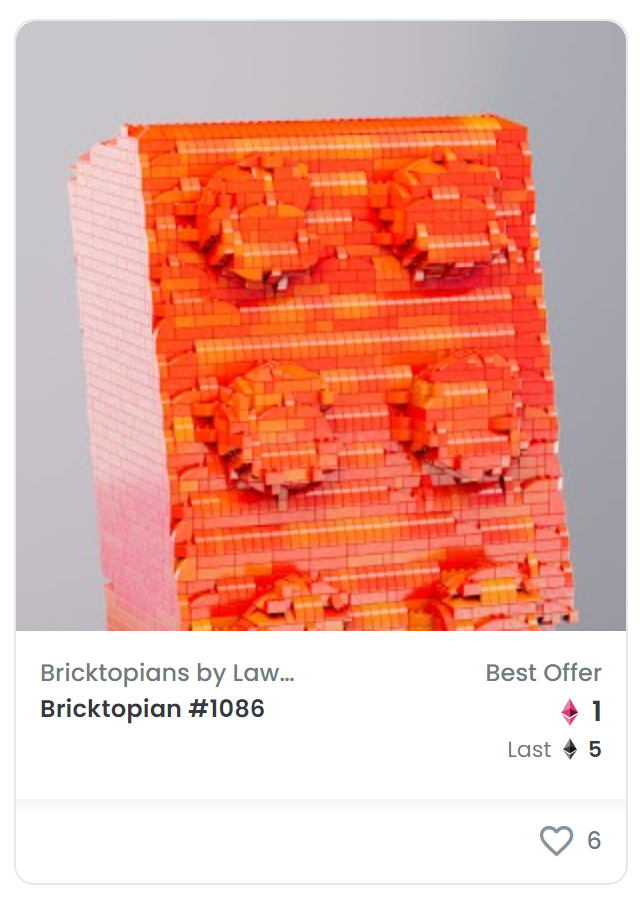 Bricktopian #1086 sells for 5 ETH ($23.4K USD) 👨‍⚖️
Species: Bricktedtopian (0.07%) 🧱
Pigment: Flame (5%) 🔥