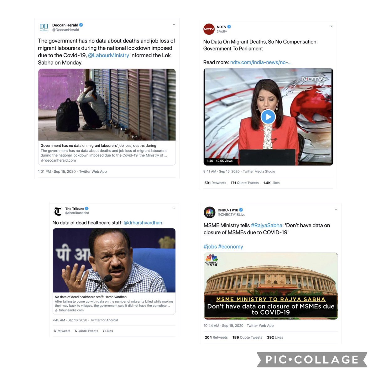 KTRBRS's tweet photo. NDA = No Data Available Govt 

NO Data of Healthcare staff who died

NO Data of MSMEs closed due to Covid

NO Data on Migrant workers’ deaths

NO Data on job loss during pandemic

NO Data on Beneficiaries of ₹20 Lakh Cr package

NO Data of Farmers’ deaths in Farm law protest https://t.co/dGuwsse4QD