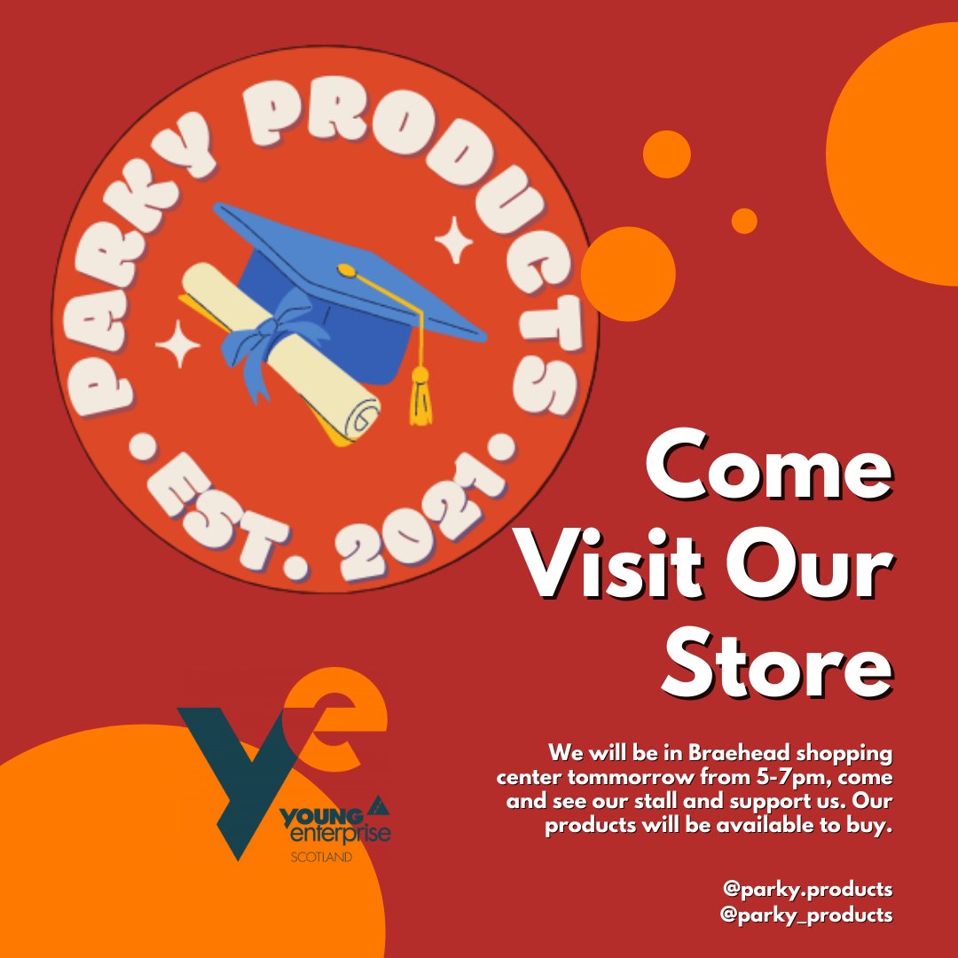 This Thursday, we will be attending Braehead Shopping Centre's Young Enterprise event, we hope you will come see us from 5pm-7pm to support our endeavours and buy some Parky Products 🎅
