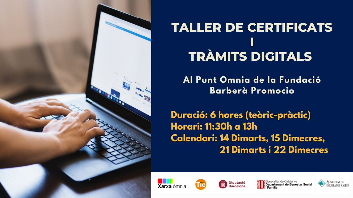 Barberapromocio's tweet photo. 👉Vols aprendre a donar-te d’alta dels #certificatsdigitals, i utilitzar-los en els teus tràmits amb l’administració?
Si vols treure el màxim profit d'aquests serveis, no dubtis a fer aquest #taller al #PuntOmnia de #BarberàPromoció 💻🖱️
+ info a 📩: omnia@barberapromocio.cat https://t.co/hM8D3Yc0WA