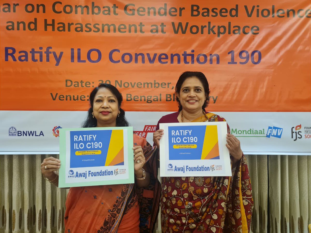 Awaj_fdn's tweet photo. On this #16daysofactivism we're standing together to eliminate #GBV agianst women &amp; calling to #ratifyiloC190 as it ensures safe workplace for women. 
#orangetheworld#stopvoilenceagainstwomen
 @fash_rev @remake @apwld @FJS https://t.co/ptAqRLc9TG