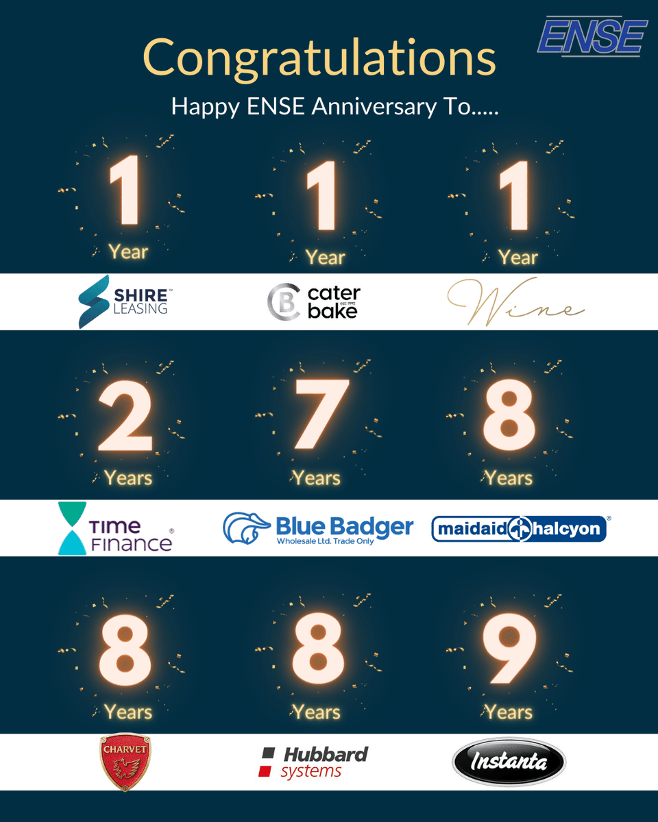ense_uk's tweet photo. We have a whole host of Suppliers celebrating anniversaries in November. Congratulations to:
@ShireLeasing , @CaterBakeUK, Wine Storage Solutions, @time_finance, @BlueBadgerEquip, @maidaid, @charvetpremier, Hubbard Systems, @InstantaLTD
#CommitmentYieldsResults https://t.co/ja9UXKfhXv