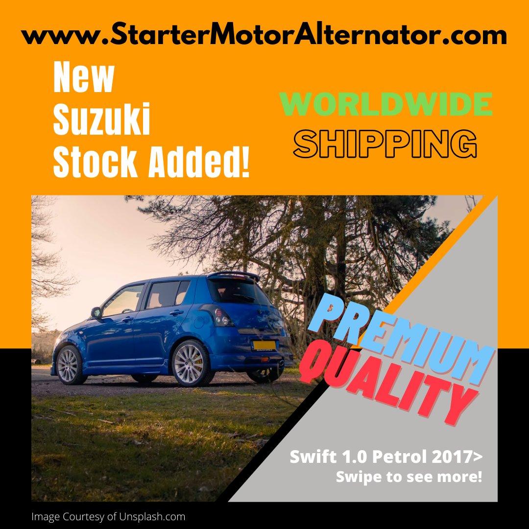 StartAlternator's tweet photo. 🚨NEW SUZUKI STOCK ADDED🚨

Alternator: XIG1572
Fits: Suzuki Swift 1.0 Petrol 2016>
🛒 Available here: https://t.co/bpy5Clc7Ku

🌎 International Shipping

🛠️ All our new and remanufactured parts come with a 2 Year Warranty. 
#suzuki #swift #alternator https://t.co/wl4u8fBIE7