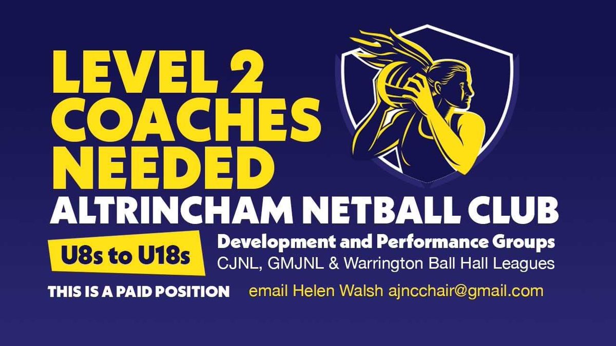 Netball Coaches needed! #altrinchamnetballclub #juniornetball #altrincham