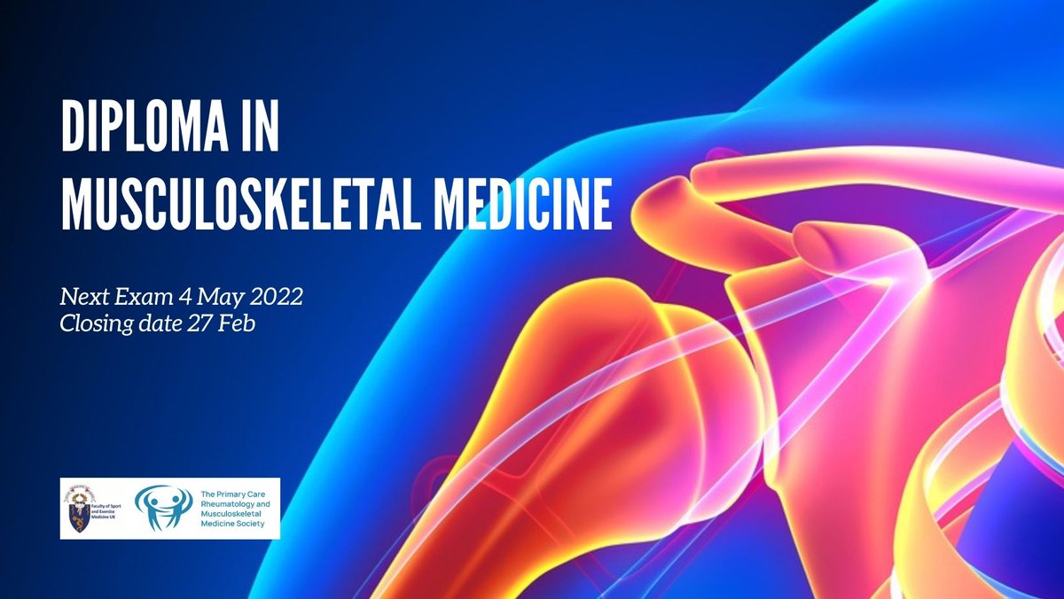 Faculty of Sport and Exercise Medicine UK (@fsem_uk) on Twitter photo Booking is now open for the next sitting of our Diploma in MSK Medicine exam on 4 May 2022 🤩🌟
Developed with <a href="/pcrsociety/">PCRMM Society</a>, it sets a standard and recognises excellence in #MSK care among doctors and AHPs
Find out more & book:
fsem.ac.uk/careers-traini… Booking is now open for the next sitting of our Diploma in MSK Medicine exam on 4 May 2022 🤩🌟
Developed with <a href="/pcrsociety/">PCRMM Society</a>, it sets a standard and recognises excellence in #MSK care among doctors and AHPs
Find out more & book:
fsem.ac.uk/careers-traini…