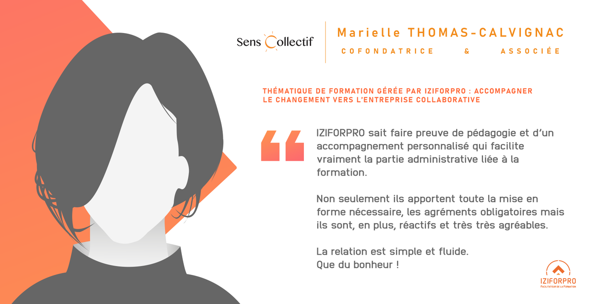 RDV trimestriel 🗓️

IZIFORPRO vous partage le retour d’une expérience client.

Pour ce mois-ci, nous mettons à l’honneur Marielle Thomas Calvignac.

Ses clients bénéficient de son expertise dans le cadre de formations.

Nous les remercions pour leur confiance ! 🙏