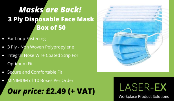 LaserExNewburn's tweet photo. With restrictions back in place, it is essential to make sure your workplace is fully equipped with masks as we continue to follow guidelines. 

Our disposable masks (PK 50)  are only £2.49*

*Must place minimum order of 10 boxes to qualify for this discount https://t.co/8gwfN1F97G
