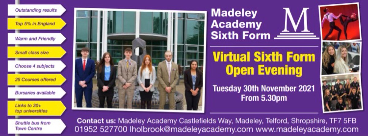 Our Madeley Academy Virtual Sixth Form event is now live on our website!